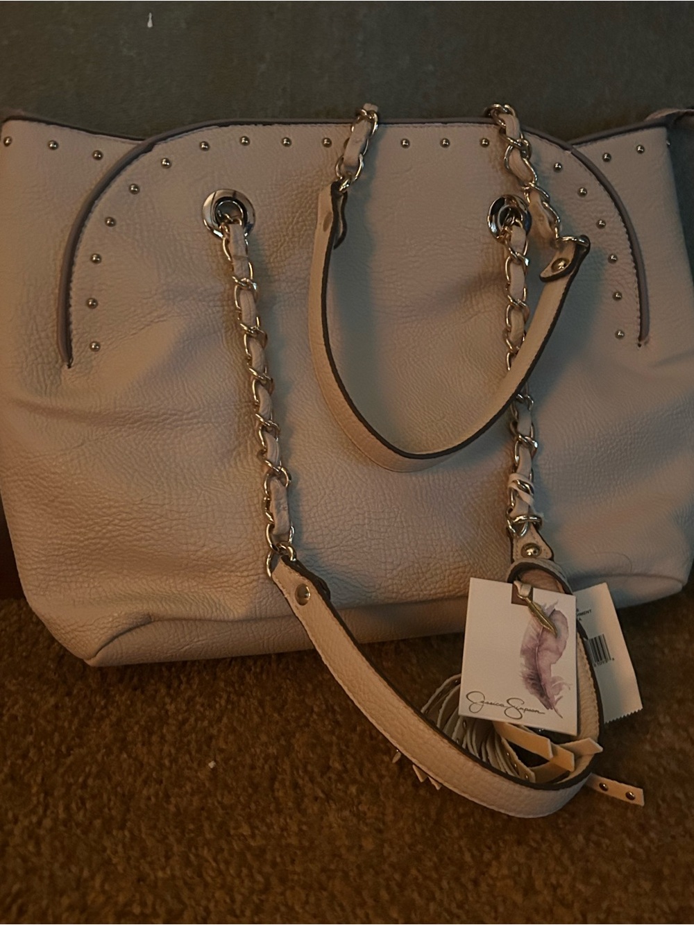 Jessica Simpson Stud-Trim Shoulder Tote in Light Taupe